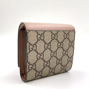 GUCCI GGマーモント 二つ折り財布 レザー×コーティングキャンバス グレーベージュ×ピンクベージュ 財布 ゴールド 598587
