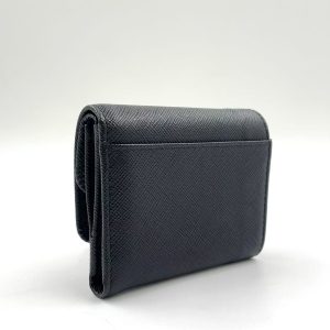 PRADA サフィアーノ マルチカラー  三つ折り財布 RFID対応 レザー ブラック ゴールド 1MHO43