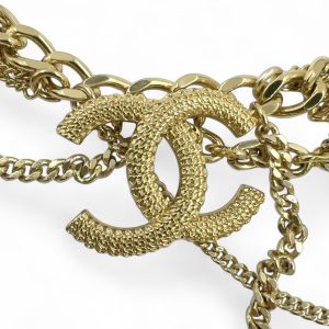 CHANEL ココマーク チェーン チョーカー メタル×カラーストーン クリア×ゴールド ネックレス